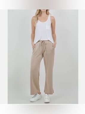 FAB’RIK Taupe Scuba Softline, Relaxed Straight Leg Pants, side pockets SM NWOT